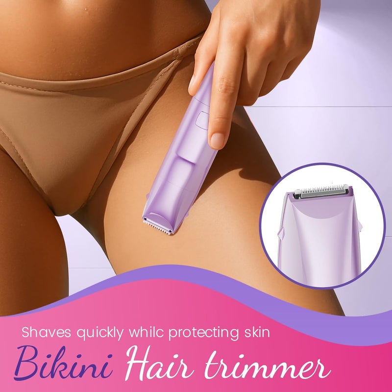pritech Bikini Trimmer for Women 2 in 1 Electric Razor for Women Face - Wet and Dry Electric Lady Shaver, Smooth Facial Hair Remover and Body Hair Trimmer for Bikini Leg Underarm Face Private Area, Purple - Image 3